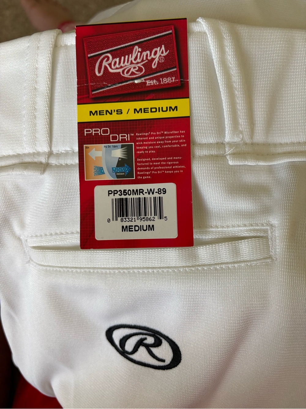 Rawlings White Baseball Pants with Blue and Red leg side stripes